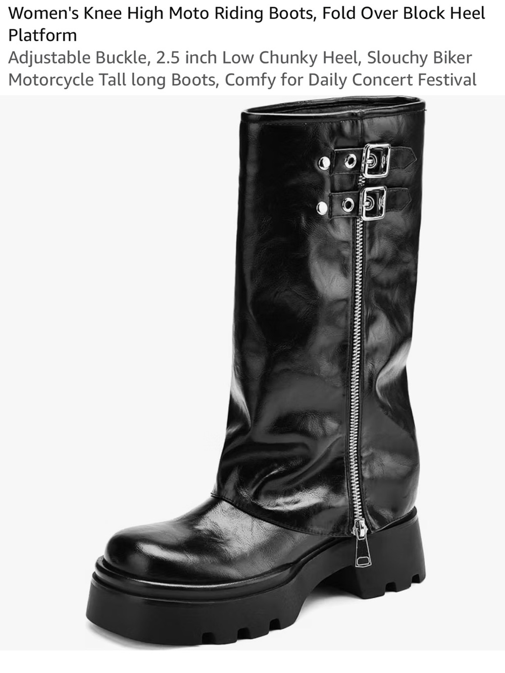 Platform Over-the-Knee Biker Boots with Side Zip - Black